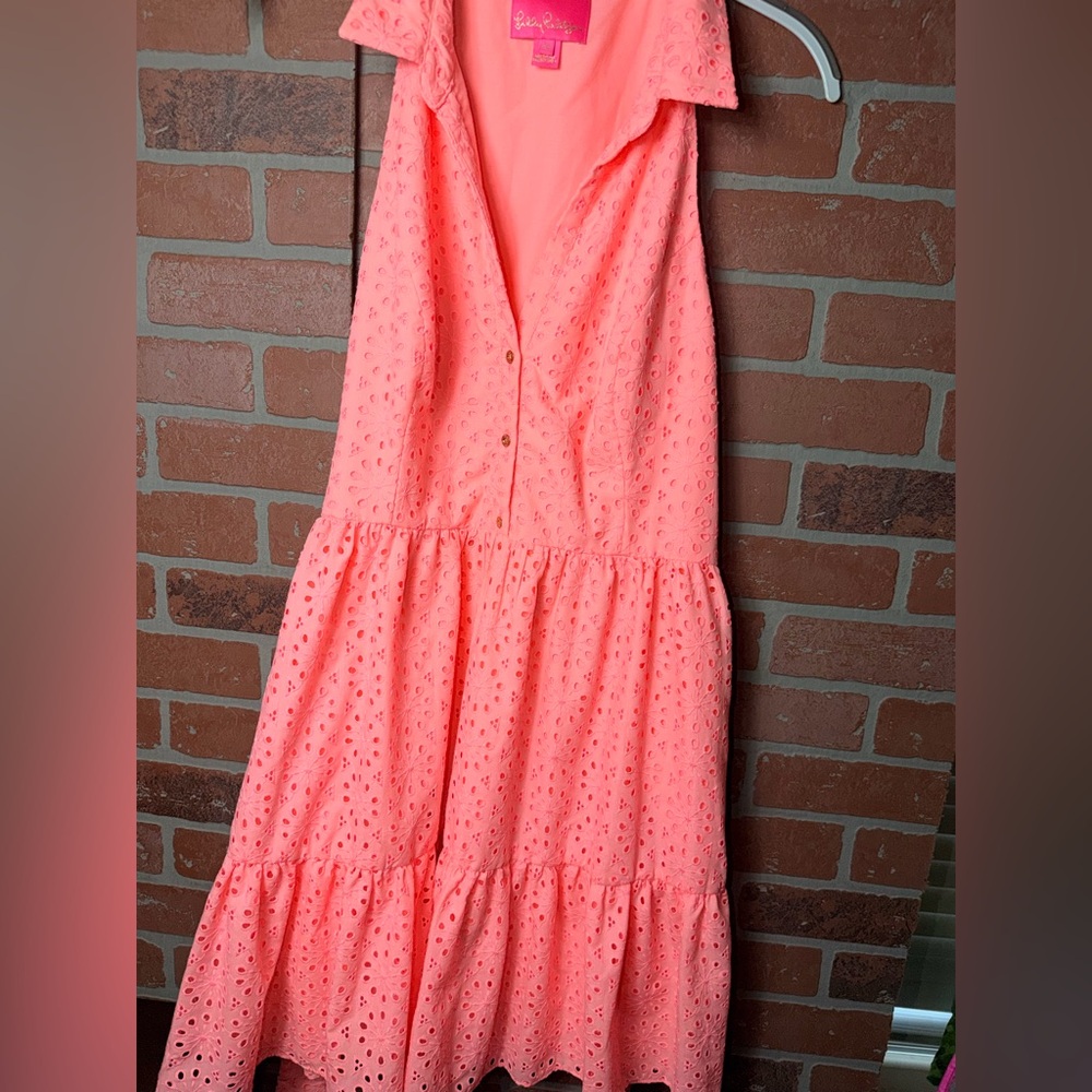 Lilly Pulitzer Trisha Eyelet Shirtdress in Neon Sunburst - Picture 4 of 8
